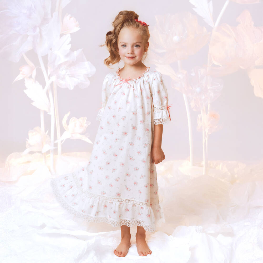 AMIKI Children-Girls Delicate Ivory & Pink Blossom Nightgown | Childrensalon Outlet