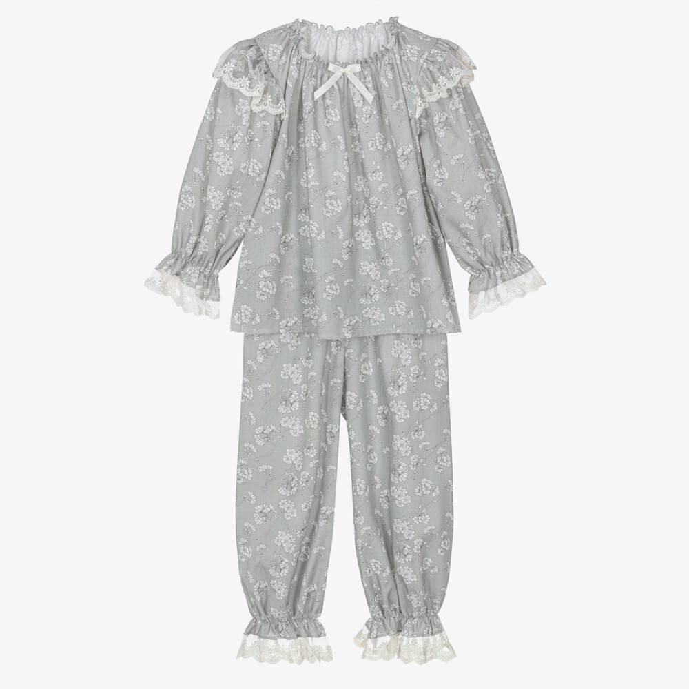 AMIKI Children-Girls Dove Grey Floral Cotton Pyjamas | Childrensalon Outlet