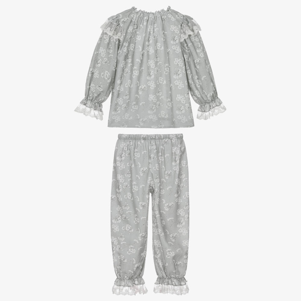 AMIKI Children-Girls Dove Grey Floral Cotton Pyjamas | Childrensalon Outlet