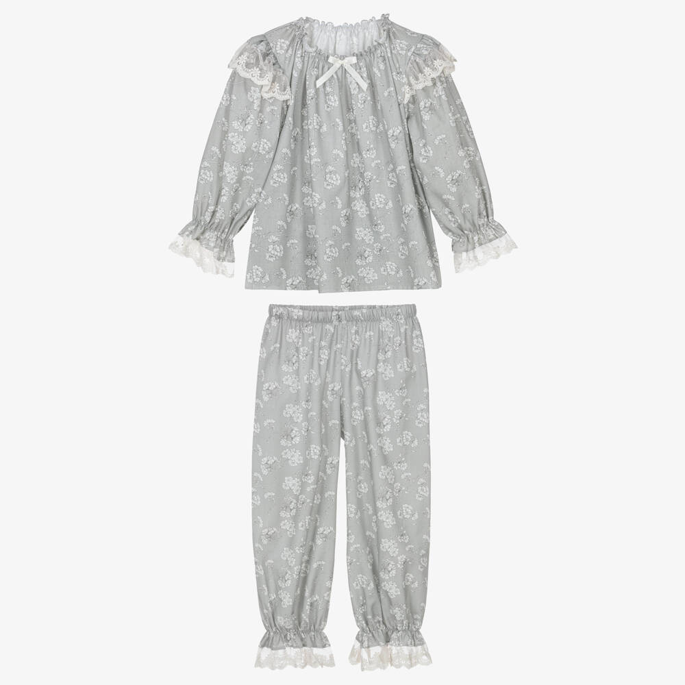 AMIKI Children-Girls Dove Grey Floral Cotton Pyjamas | Childrensalon Outlet