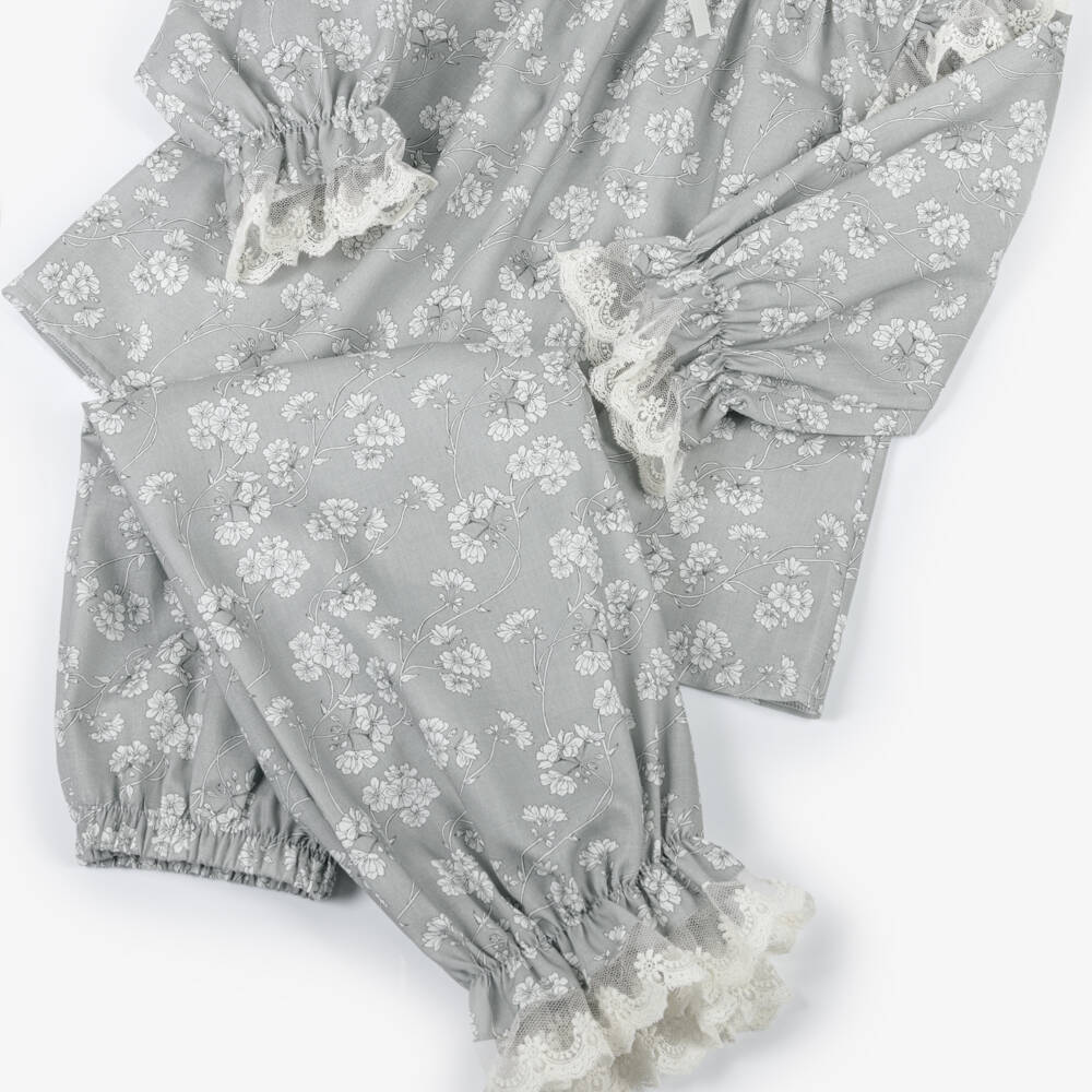 AMIKI Children-Girls Dove Grey Floral Cotton Pyjamas | Childrensalon Outlet