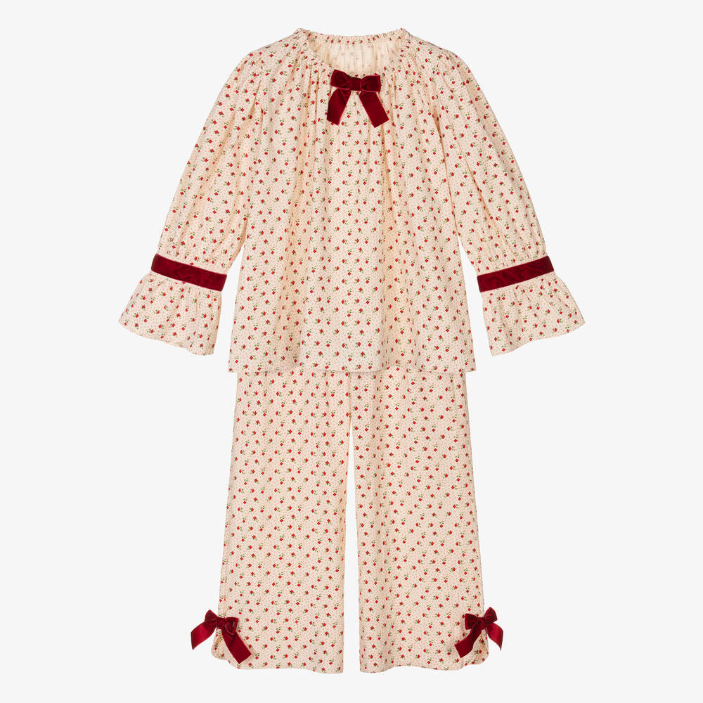 AMIKI Children - Girls Ivory Cotton Ditsy Print Pyjamas | Childrensalon