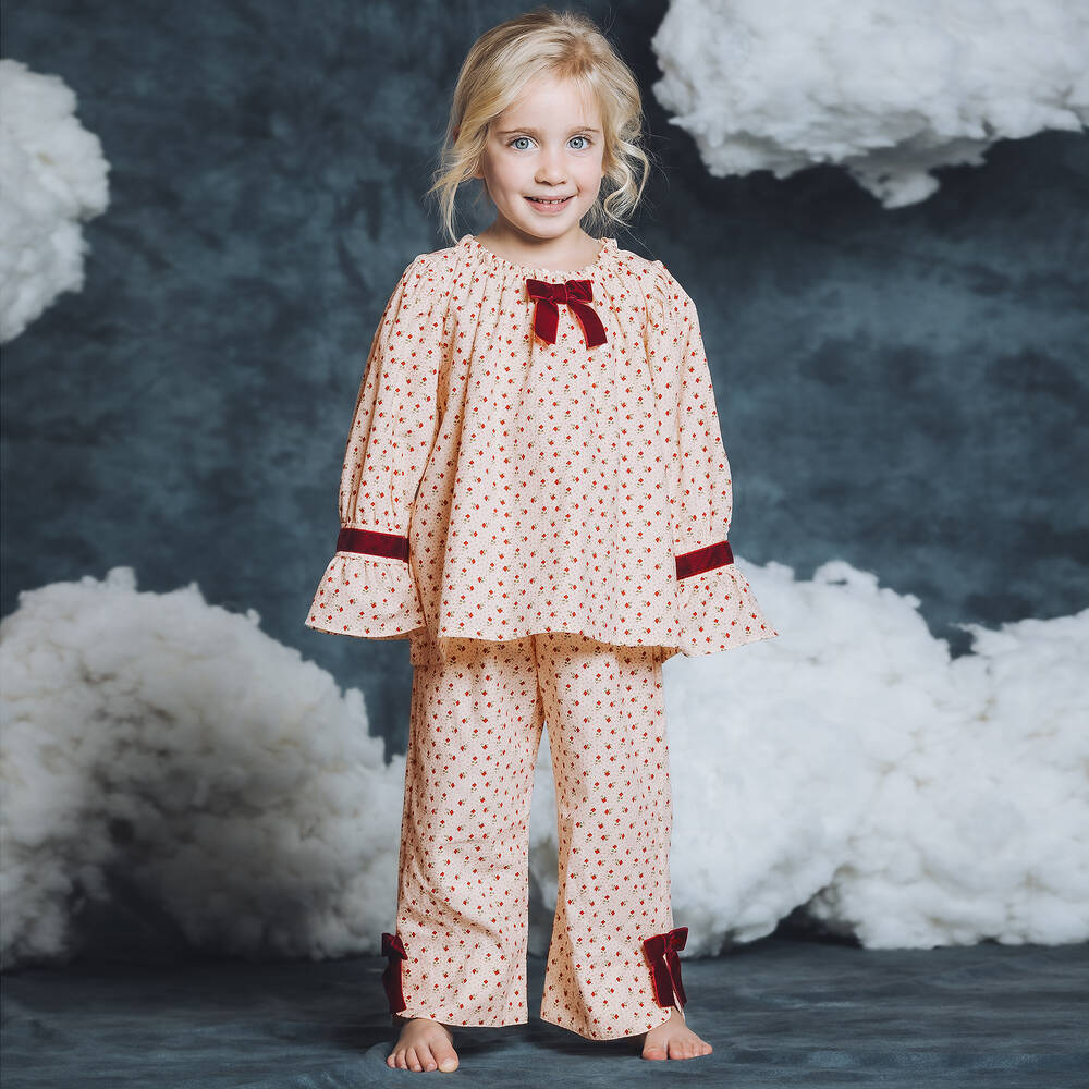 AMIKI CHILDREN Girls Ivory Cotton Ditsy Print Pyjamas