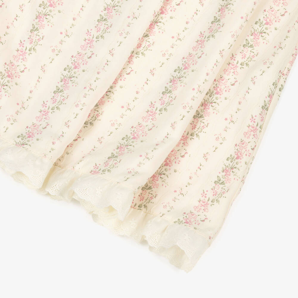AMIKI Children-Girls Ivory Cotton Nightdress with Pink Floral Print | Childrensalon Outlet