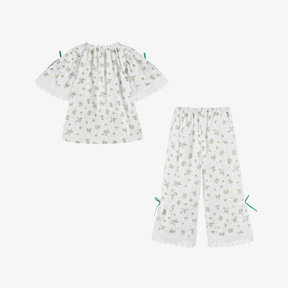 AMIKI Children-Girls Ivory Floral Cotton Nightwear | Childrensalon Outlet