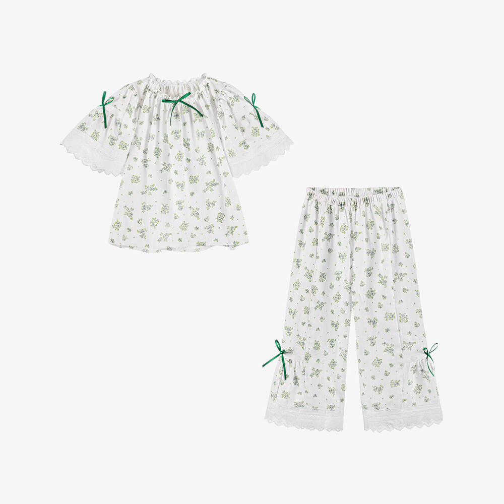 AMIKI Children-Girls Ivory Floral Cotton Nightwear | Childrensalon Outlet