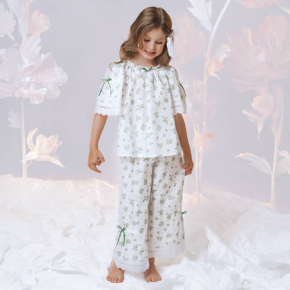 AMIKI Children-Girls Ivory Floral Cotton Nightwear | Childrensalon Outlet