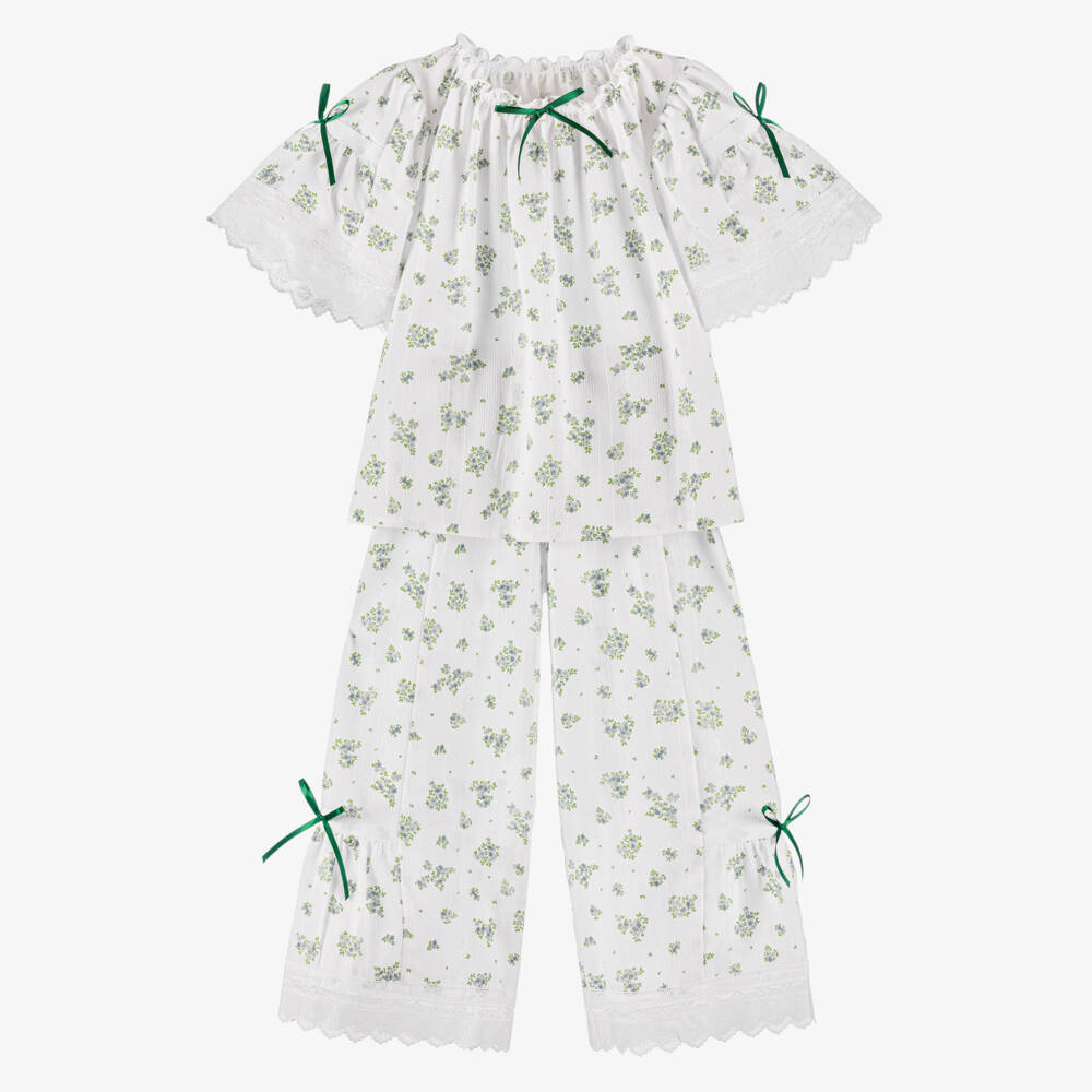 AMIKI Children-Girls Ivory Floral Cotton Nightwear | Childrensalon Outlet