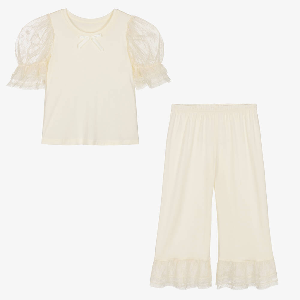 AMIKI Children-Girls Ivory Modal & Lace Pyjamas | Childrensalon Outlet