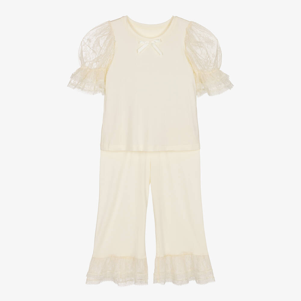 AMIKI Children - Girls Ivory Modal & Lace Pyjamas | Childrensalon