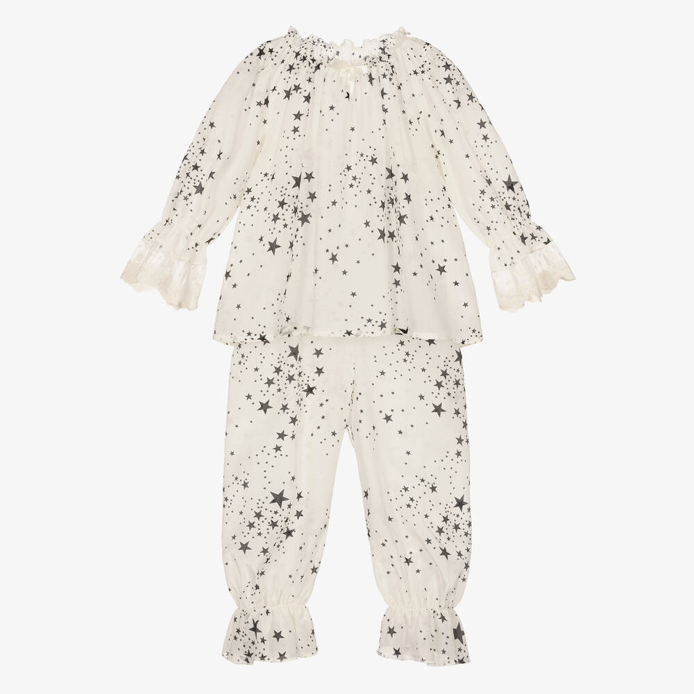 AMIKI Children - Girls Ivory Silk Pyjama Set | Childrensalon