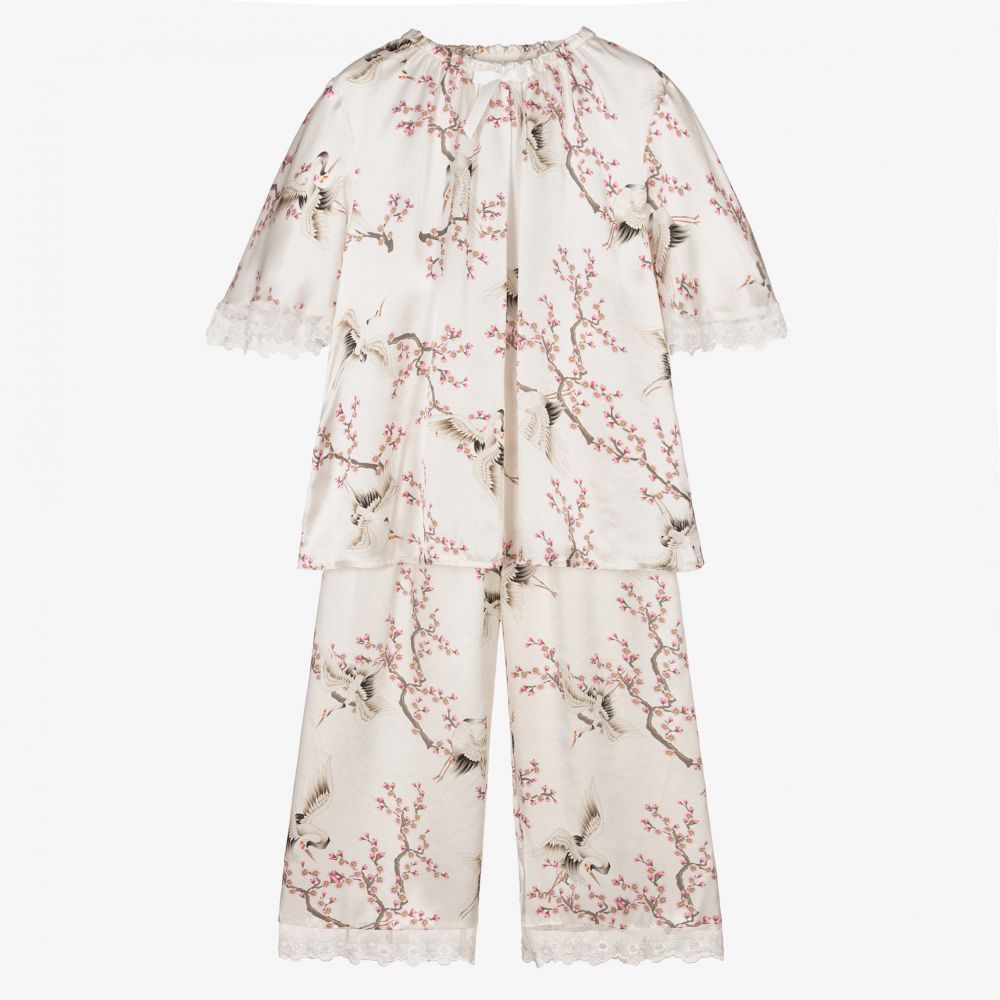 AMIKI Children - Girls Ivory Silk Pyjamas | Childrensalon