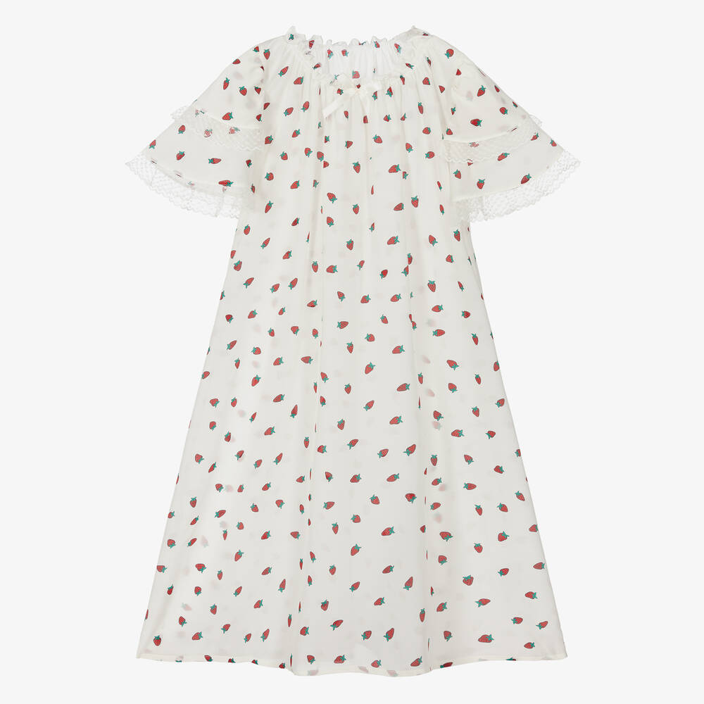 AMIKI Children - Chemise de nuit en soie ivoire à fraises fille | Childrensalon