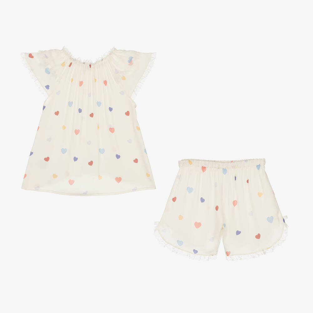 AMIKI Children-Girls Ivory Viscose Hearts Short Pyjamas | Childrensalon Outlet