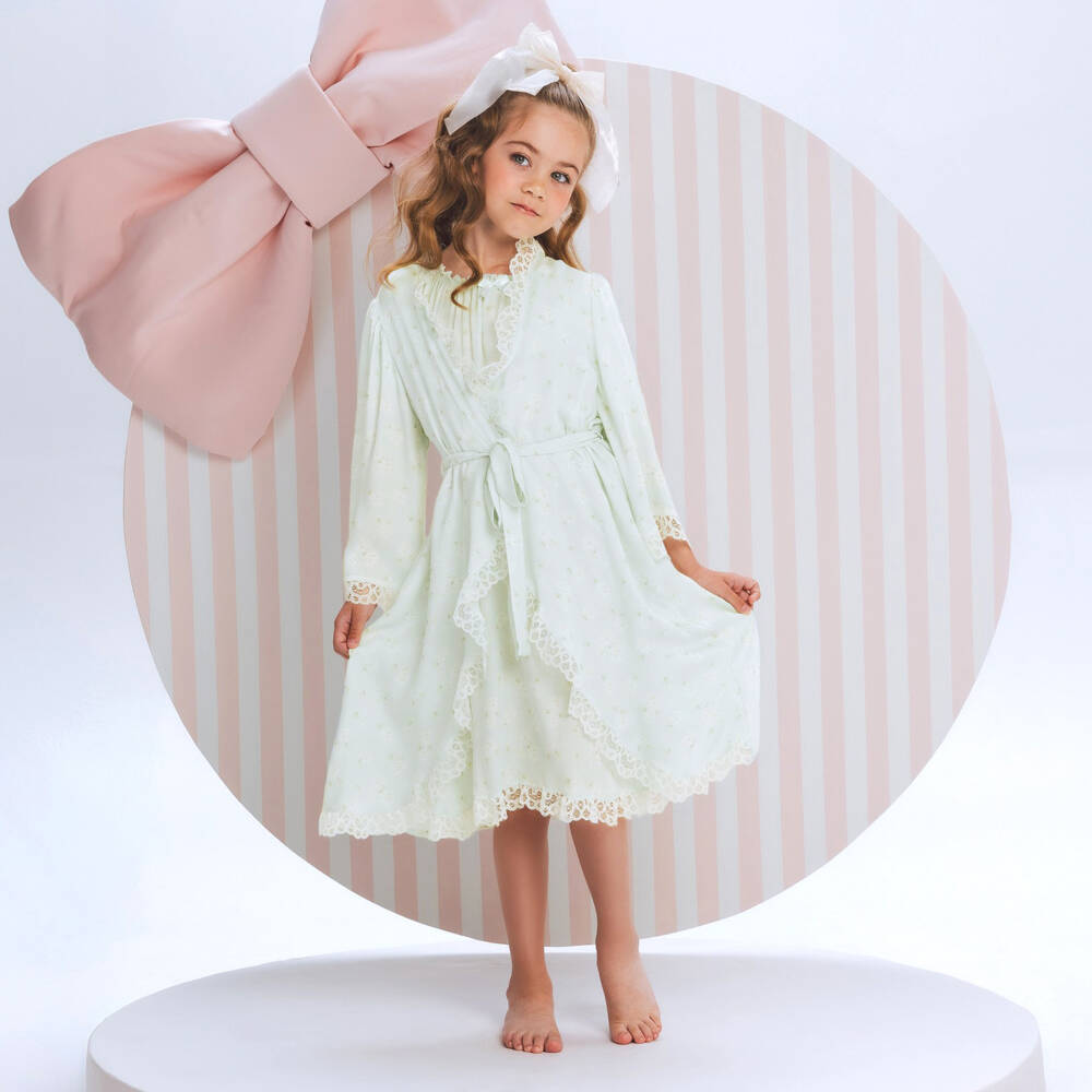 AMIKI Children-Girls Mint Green Floral Print Dressing Gown | Childrensalon Outlet