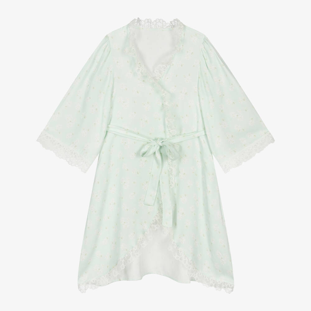 AMIKI Children-Girls Mint Green Floral Print Dressing Gown | Childrensalon Outlet