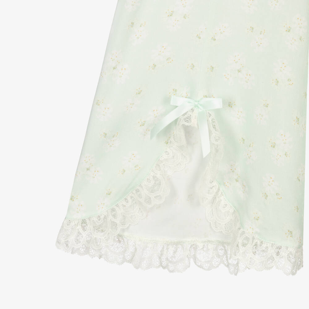 AMIKI Children-Girls Mint Green Floral Pyjamas with Lace Trims | Childrensalon Outlet