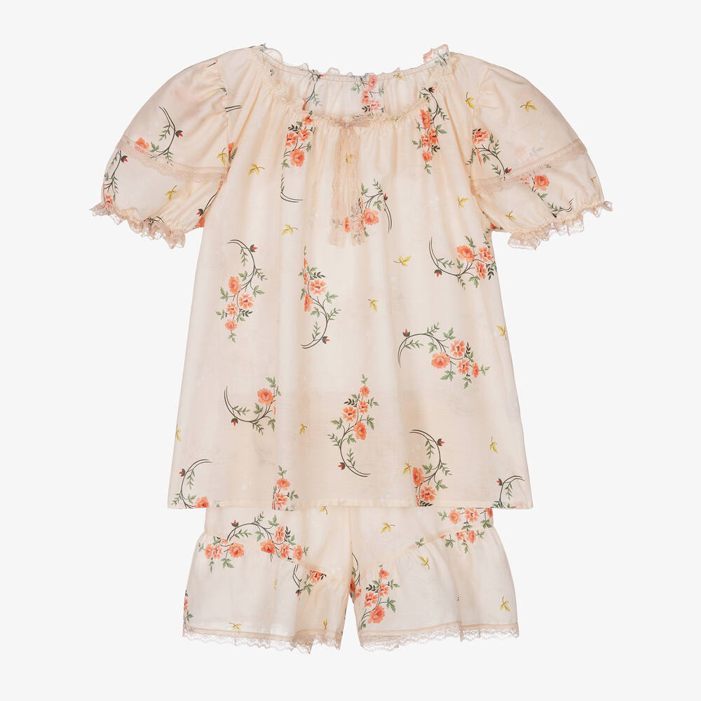 AMIKI Children-Girls Orange Cotton & Silk Short Pyjamas | Childrensalon Outlet