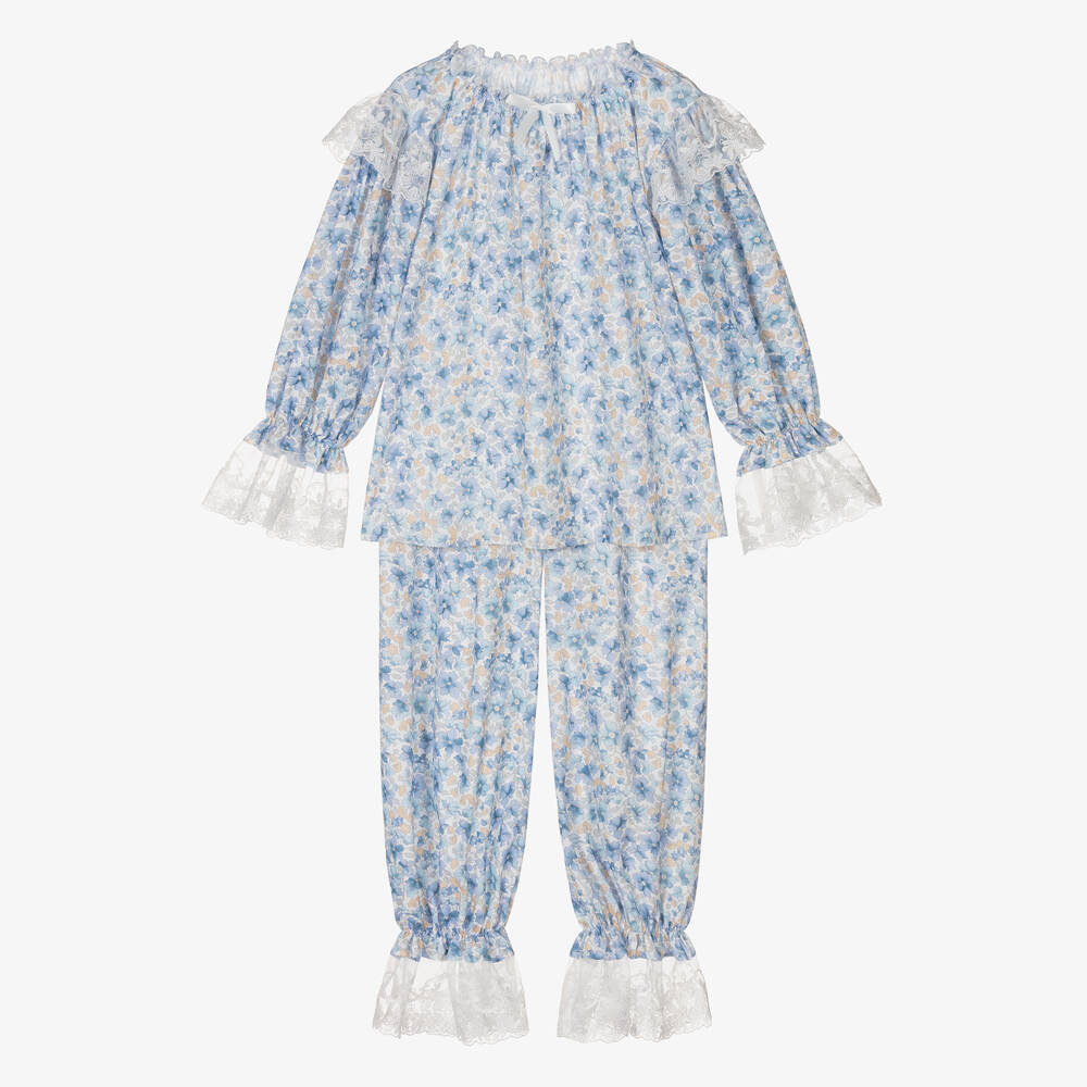 AMIKI Children - Girls Pale Blue Cotton Floral Pyjamas | Childrensalon