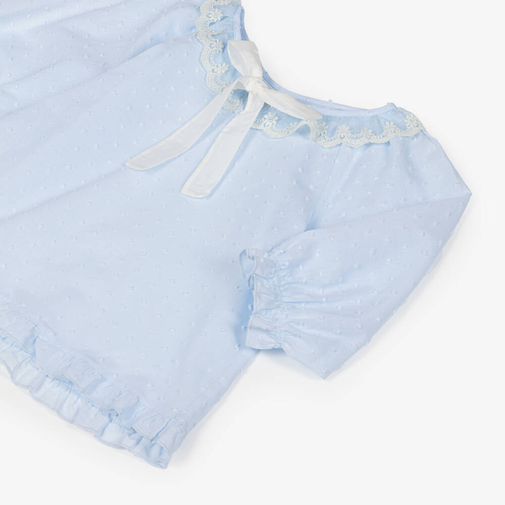 AMIKI Children-Girls Pale Blue Plumeti Cotton & Lace Pyjamas | Childrensalon Outlet