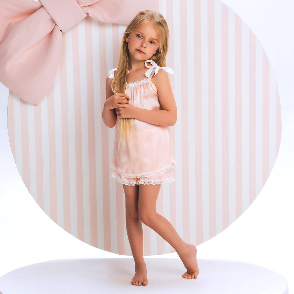 AMIKI Children-Girls Peach Pink Silk Short Pyjamas | Childrensalon Outlet