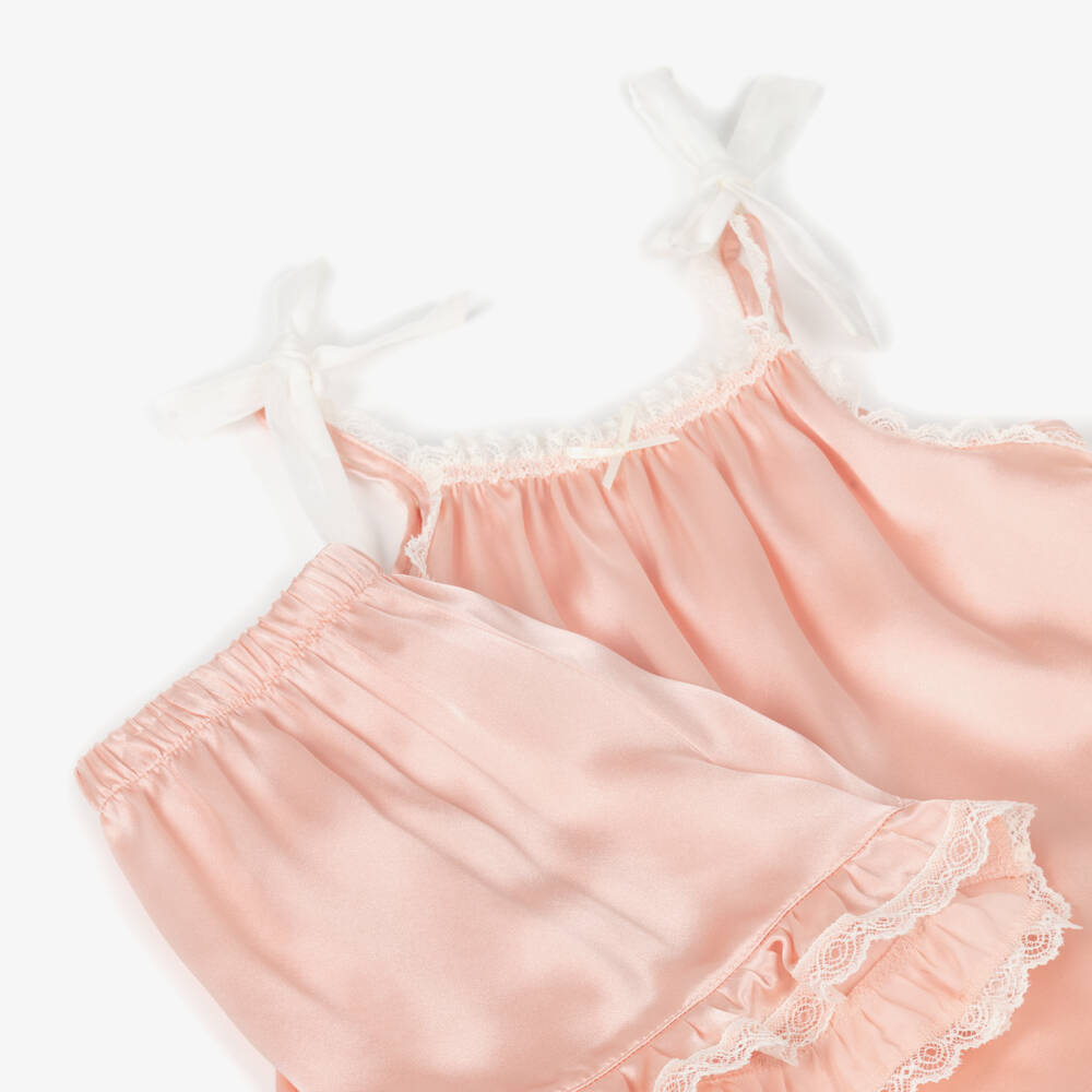 AMIKI Children-Girls Peach Pink Silk Short Pyjamas | Childrensalon Outlet