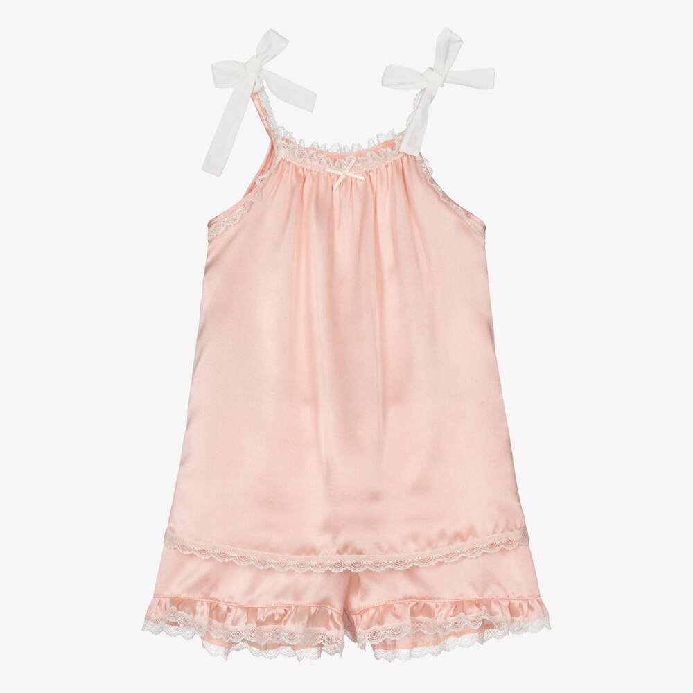 AMIKI Children-Girls Peach Pink Silk Short Pyjamas | Childrensalon Outlet
