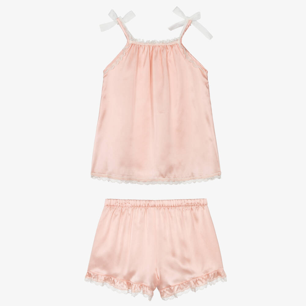 AMIKI Children-Girls Peach Pink Silk Short Pyjamas | Childrensalon Outlet