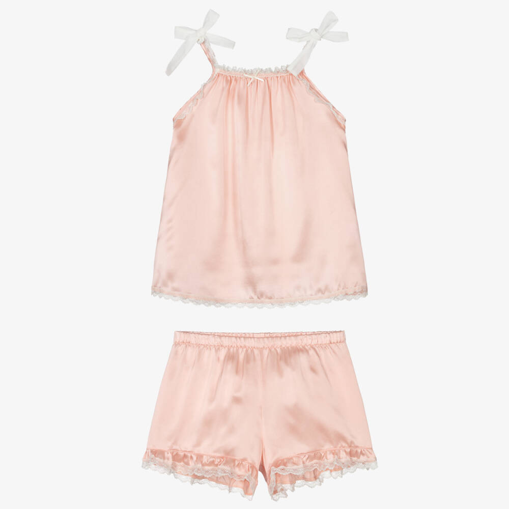 AMIKI Children-Girls Peach Pink Silk Short Pyjamas | Childrensalon Outlet