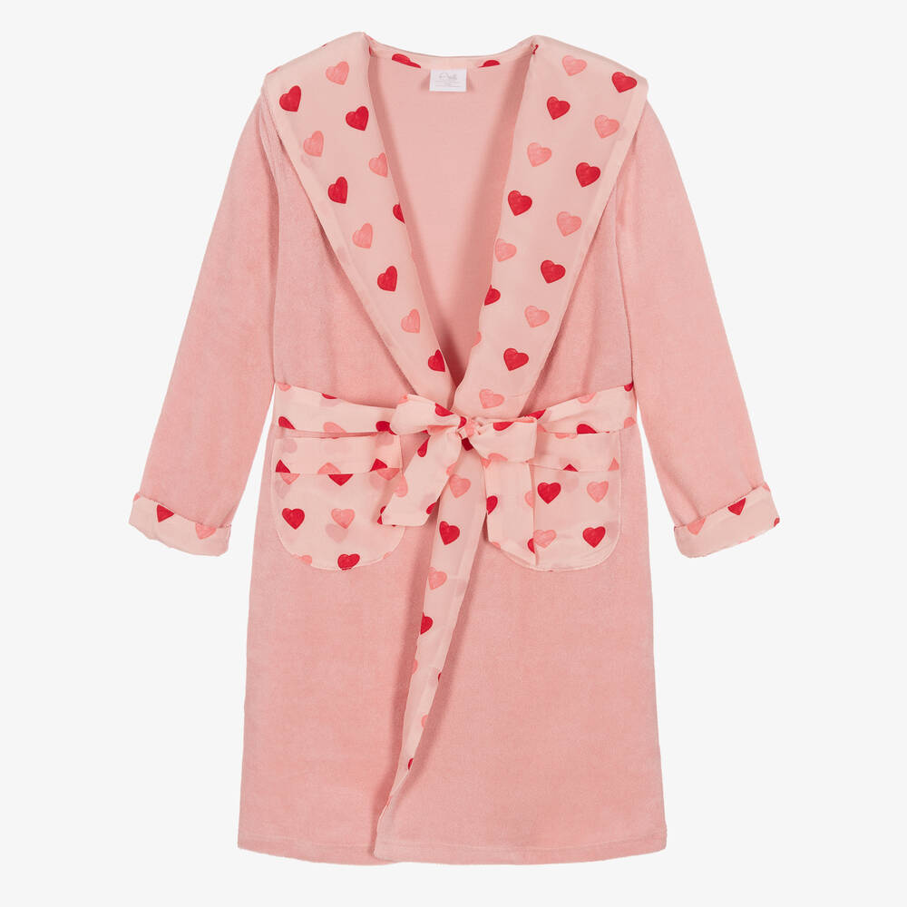 AMIKI Children - Robe de chambre coton rose à cœurs | Childrensalon