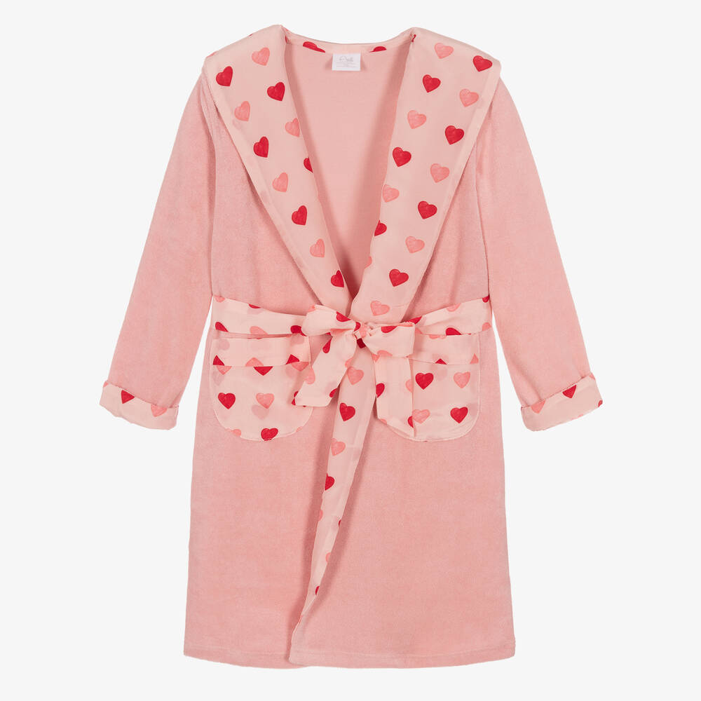 AMIKI Children - Girls Pink Cotton & Silk Hearts Dressing Gown | Childrensalon