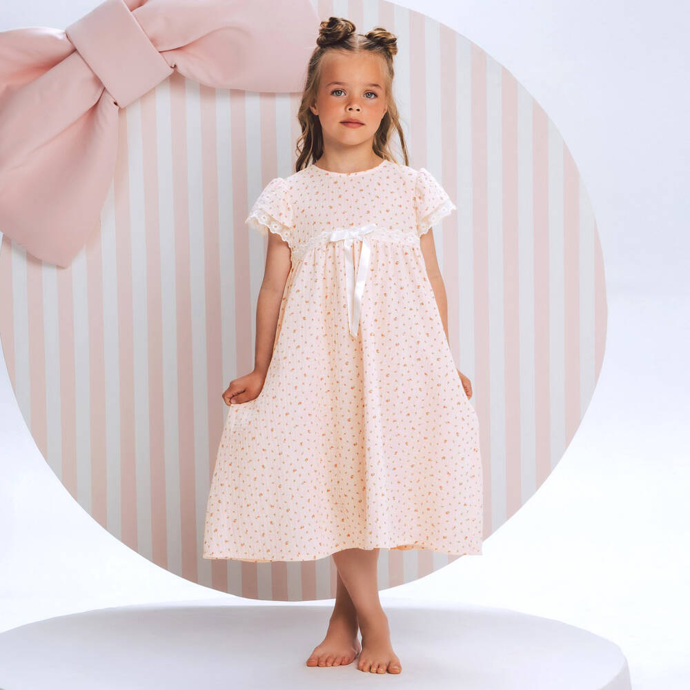 AMIKI Children-Girls Pink Floral Cotton Muslin Nightdress | Childrensalon Outlet