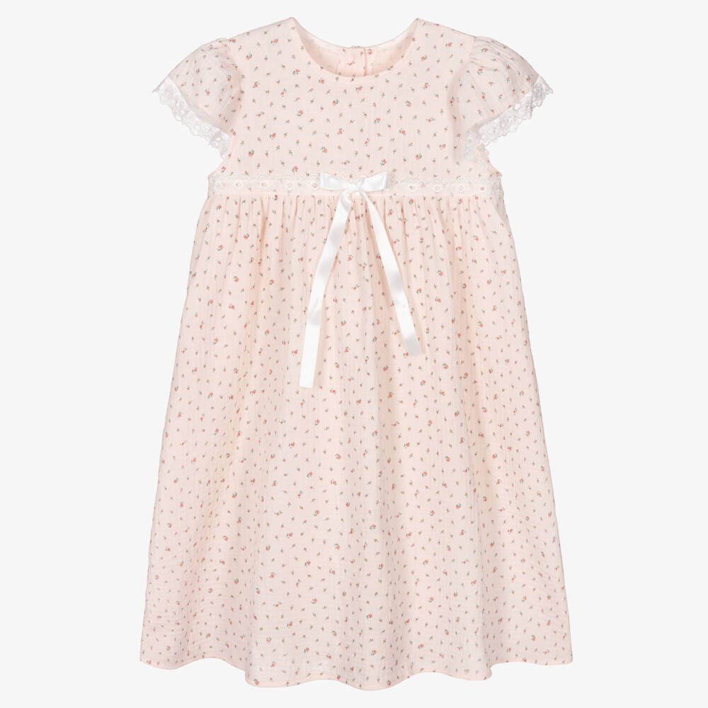 AMIKI Children-Girls Pink Floral Cotton Muslin Nightdress | Childrensalon Outlet