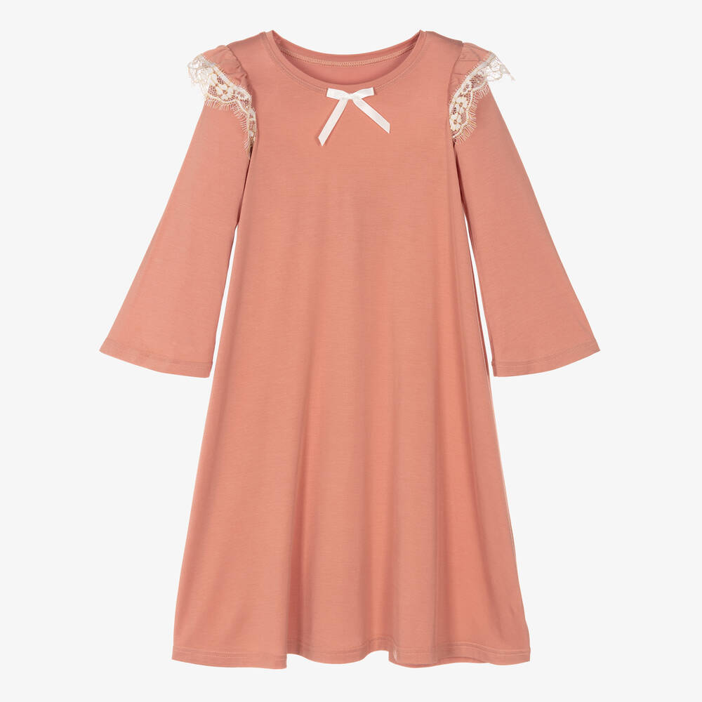 AMIKI Children - Розовая ночная рубашка с кружевом для девочек | Childrensalon
