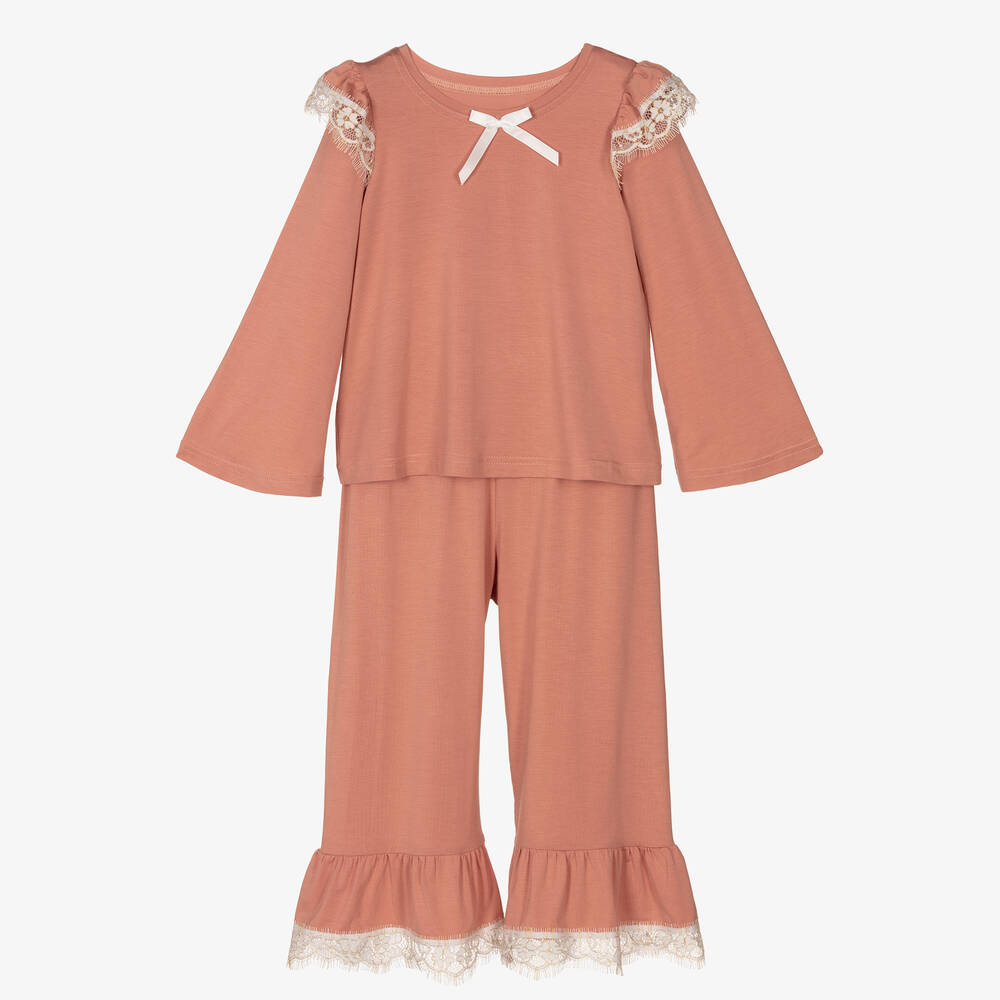 AMIKI Children - Розовая пижама с кружевом для девочек | Childrensalon