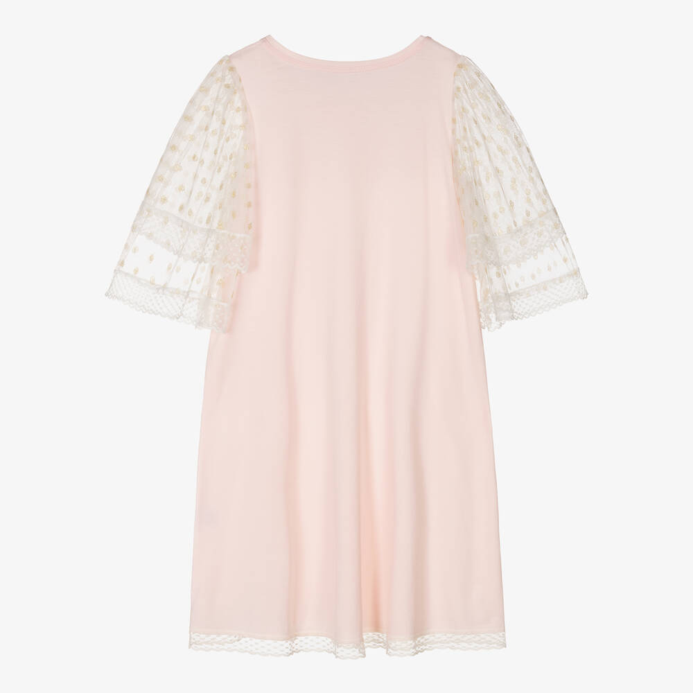 اميكي تشلدرن-قميص نوم مودال جيرسي ودانتيل لون زهري للبنات | Childrensalon Outlet