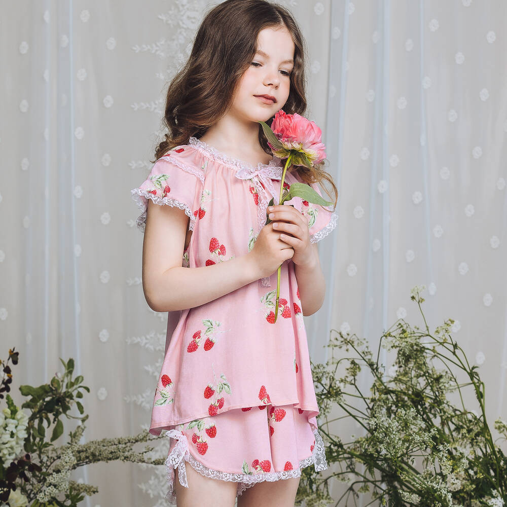 AMIKI Children-Girls Pink Raspberry Print Short Pyjamas | Childrensalon Outlet