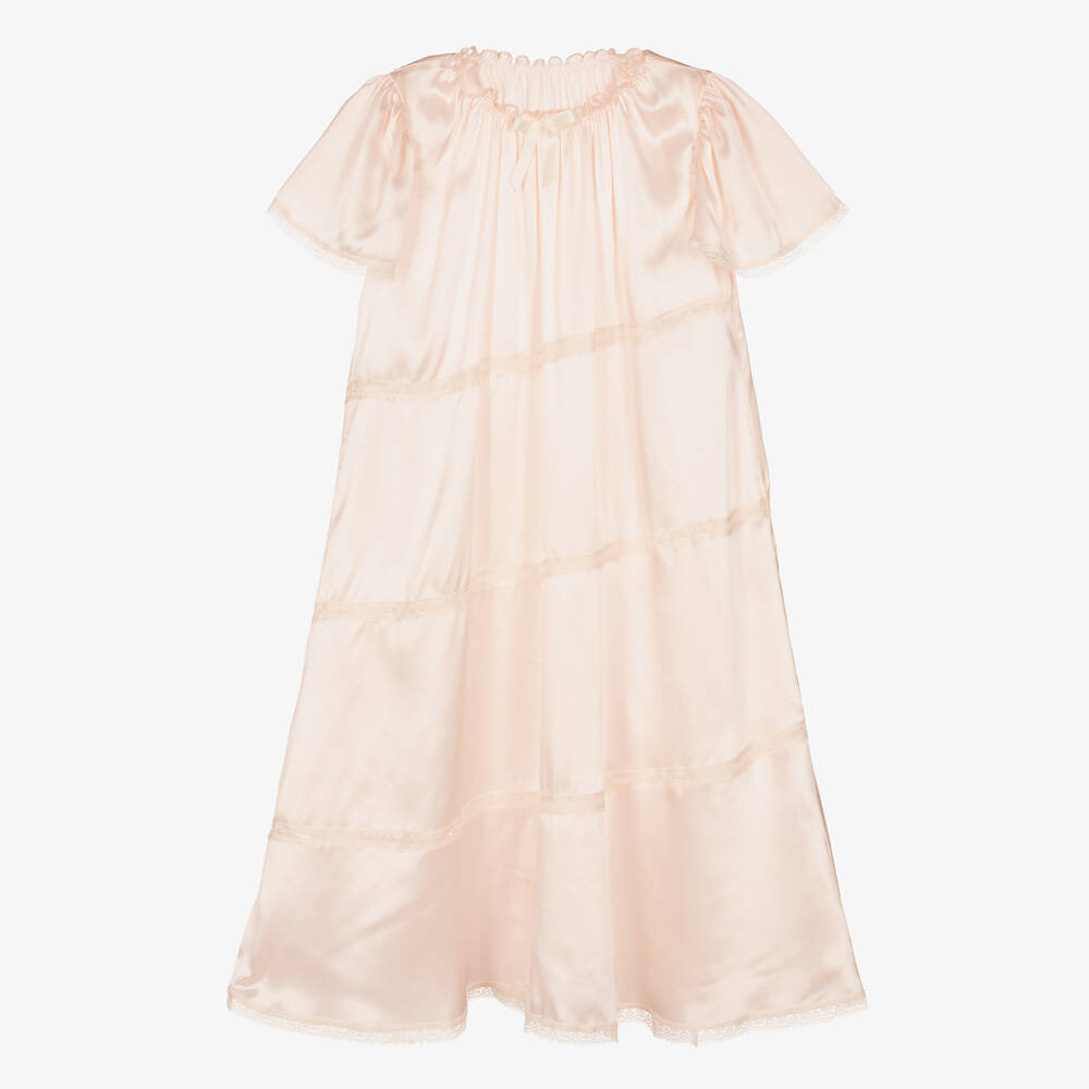 AMIKI Children - Girls Pink Silk Lace Trim Nightdress | Childrensalon