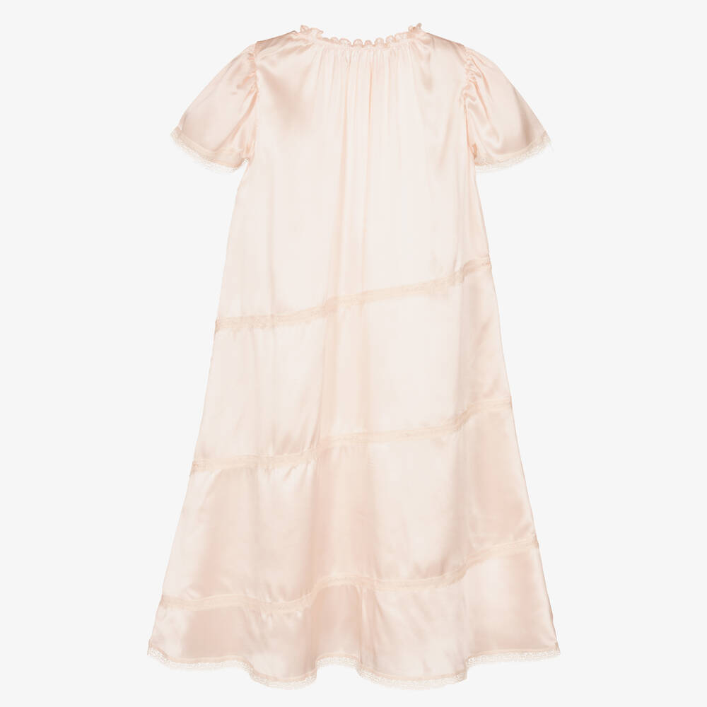 AMIKI Children-Girls Pink Silk Lace Trim Nightdress | Childrensalon Outlet
