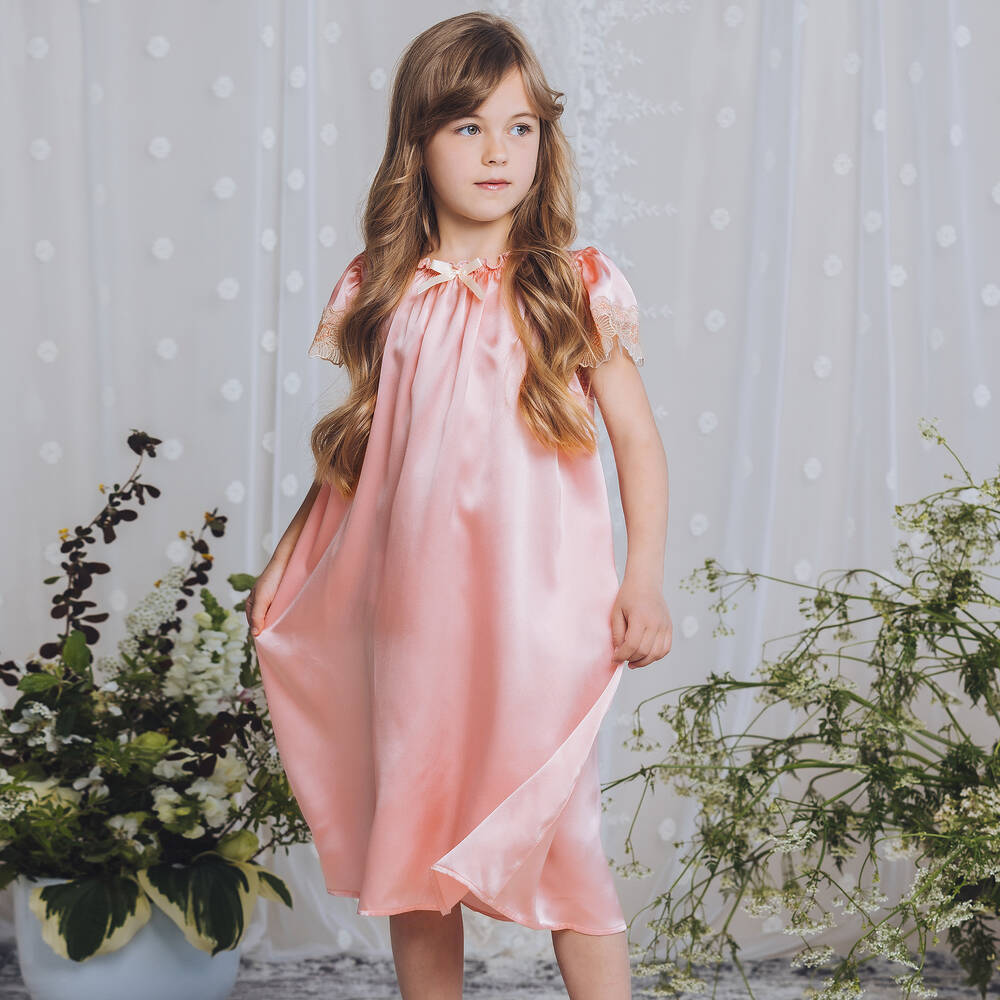 AMIKI Children - Girls Pink Silk Satin Nightdress | Childrensalon Outlet