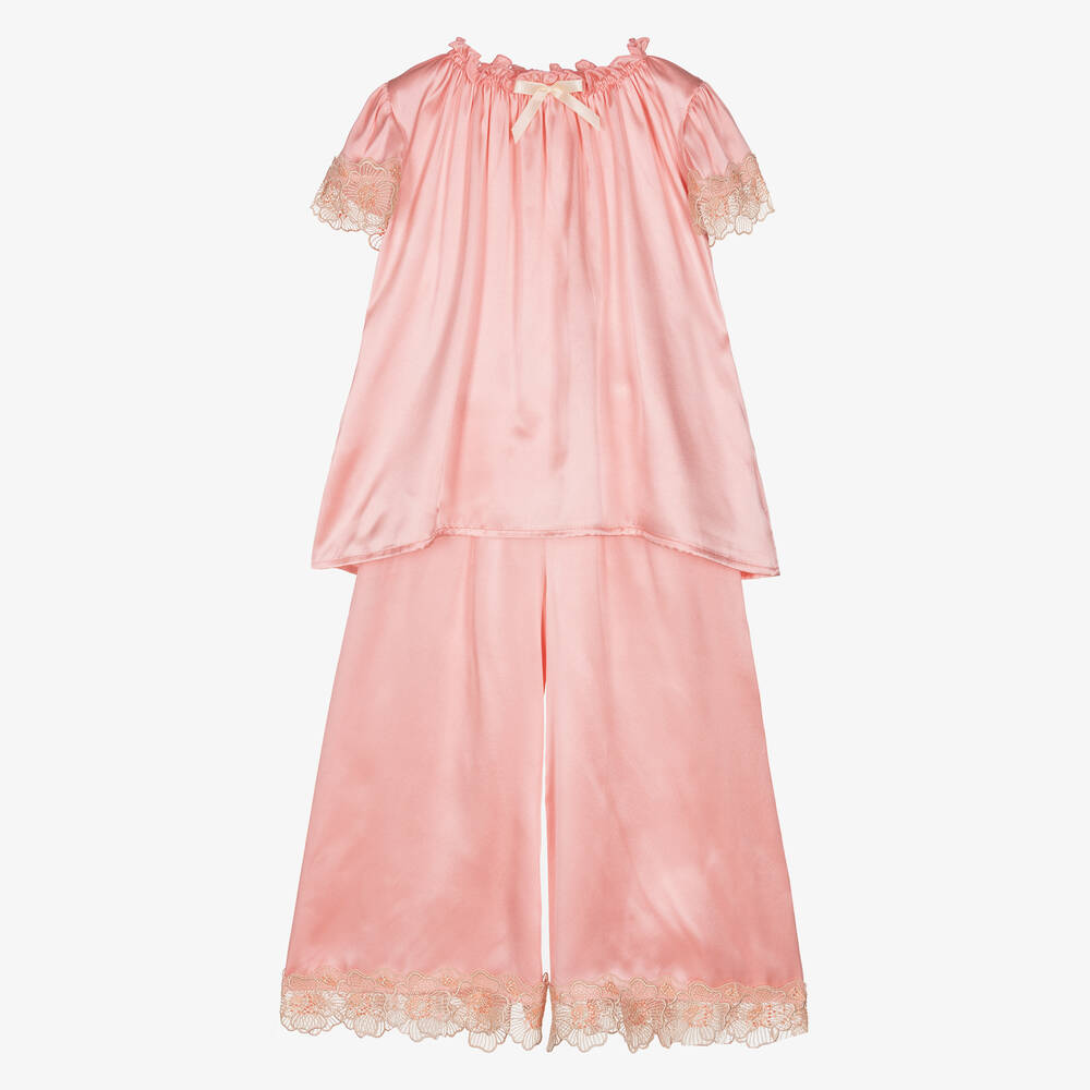 AMIKI Children - Girls Pink Silk Satin Pyjamas | Childrensalon