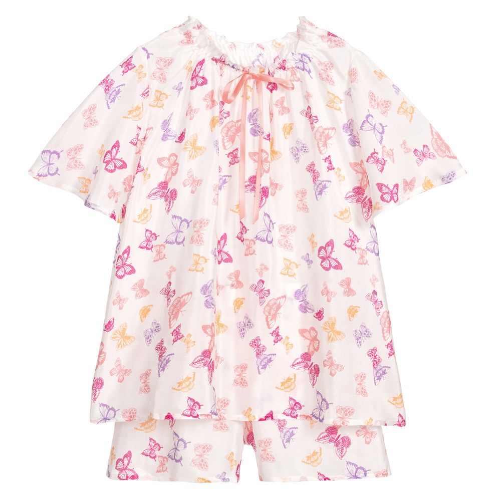 AMIKI Children - Girls Pink Silk Short Pyjamas | Childrensalon