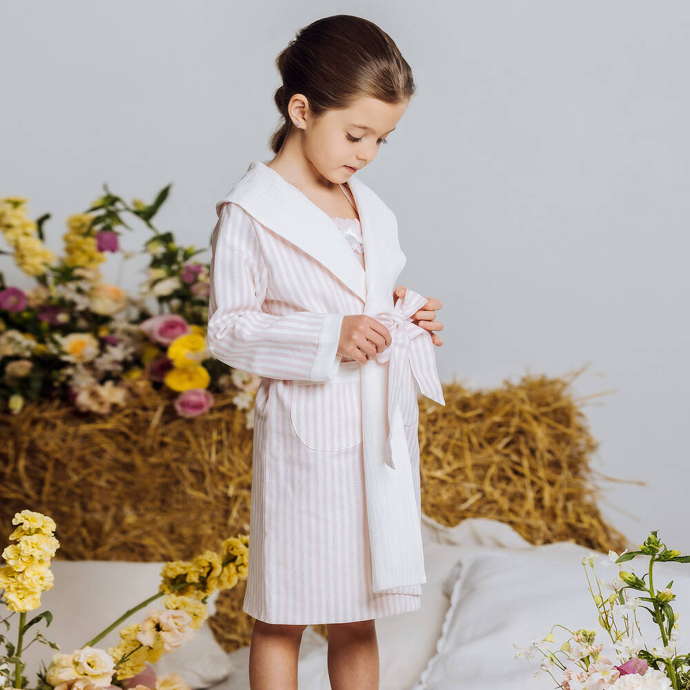 اميكي تشلدرن-روب قطن وكتان مقلم لون زهري للبنات | Childrensalon Outlet