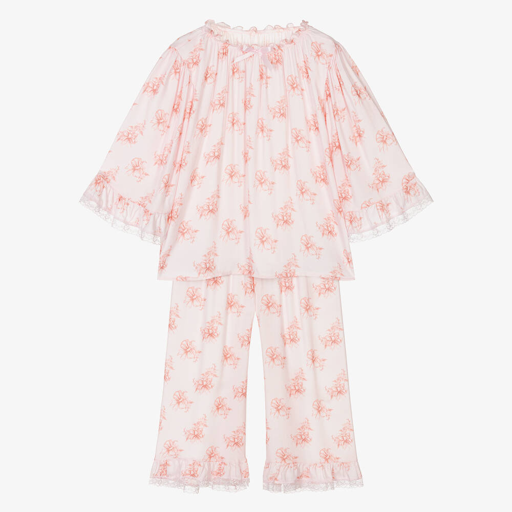 AMIKI Children - Girls Pink Viscose Bow Print Pyjamas | Childrensalon