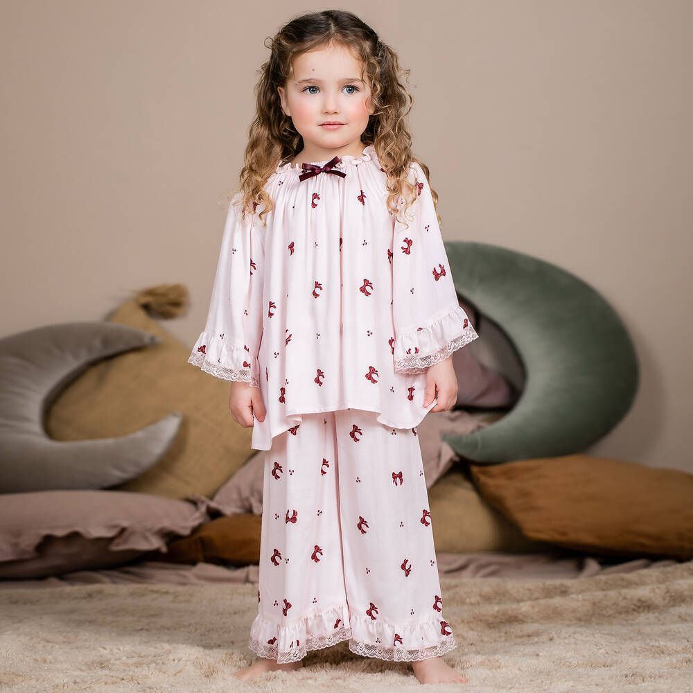 AMIKI Children - Girls Pink Viscose Bow Pyjamas | Childrensalon Outlet