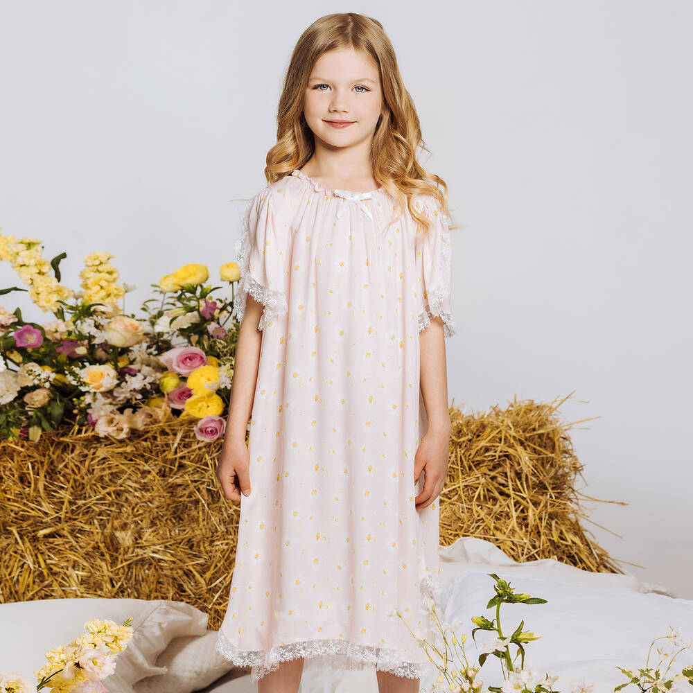 AMIKI Children-Girls Pink Viscose Daisy Nightdress | Childrensalon Outlet