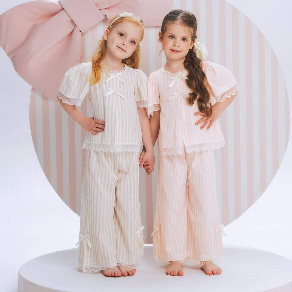 AMIKI Children-Girls Pink & White Striped Cotton Pyjamas | Childrensalon Outlet