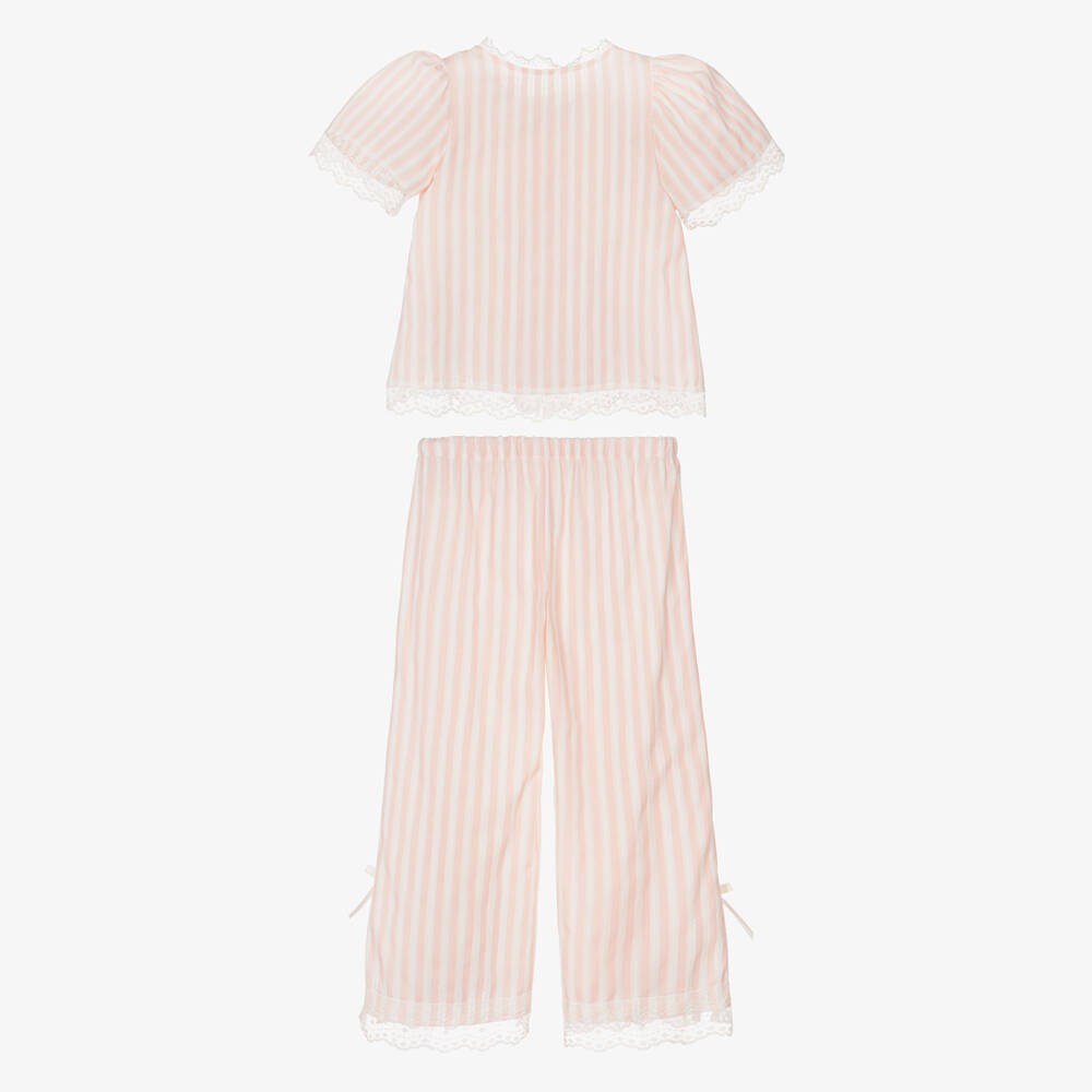AMIKI Children-Girls Pink & White Striped Cotton Pyjamas | Childrensalon Outlet