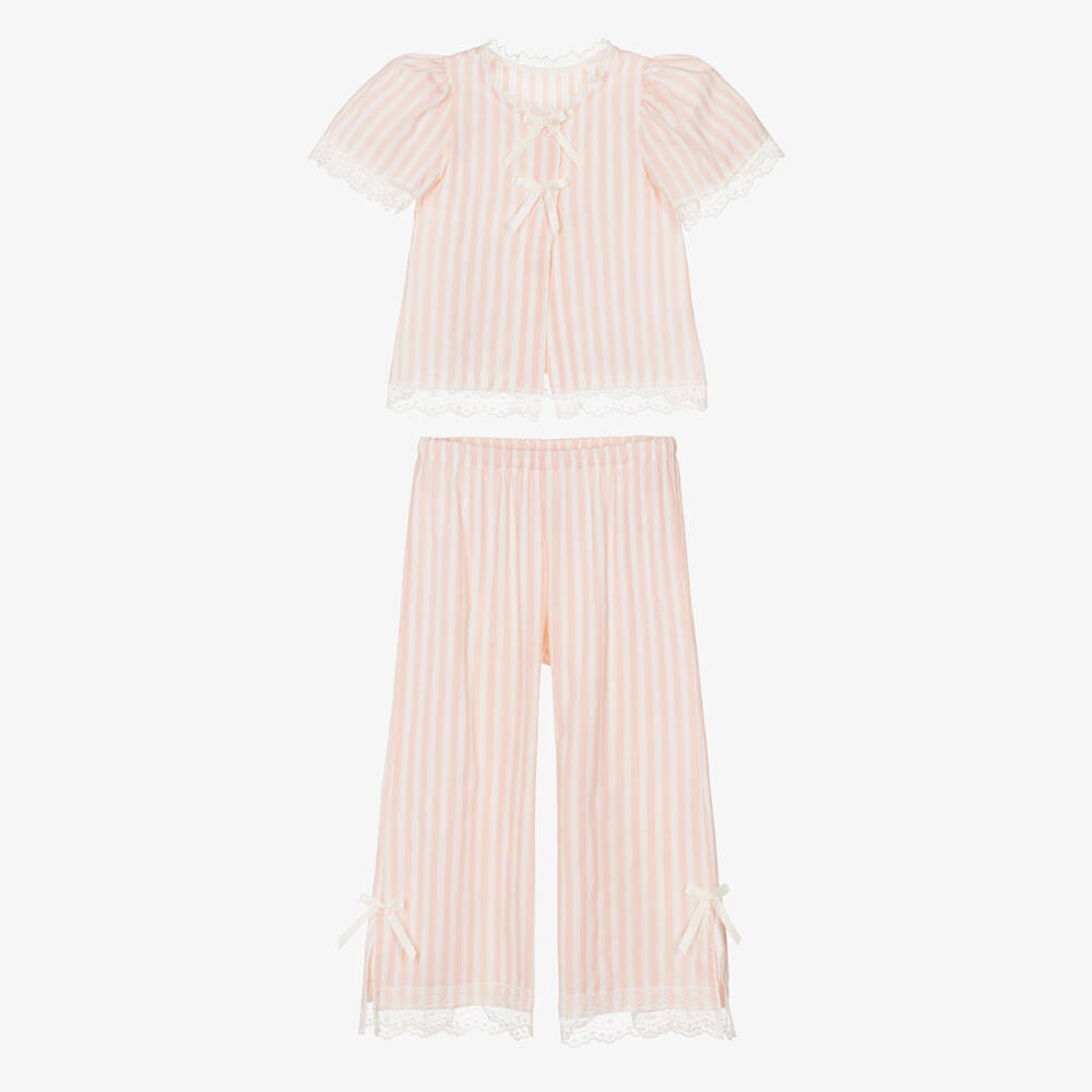 AMIKI Children-Girls Pink & White Striped Cotton Pyjamas | Childrensalon Outlet