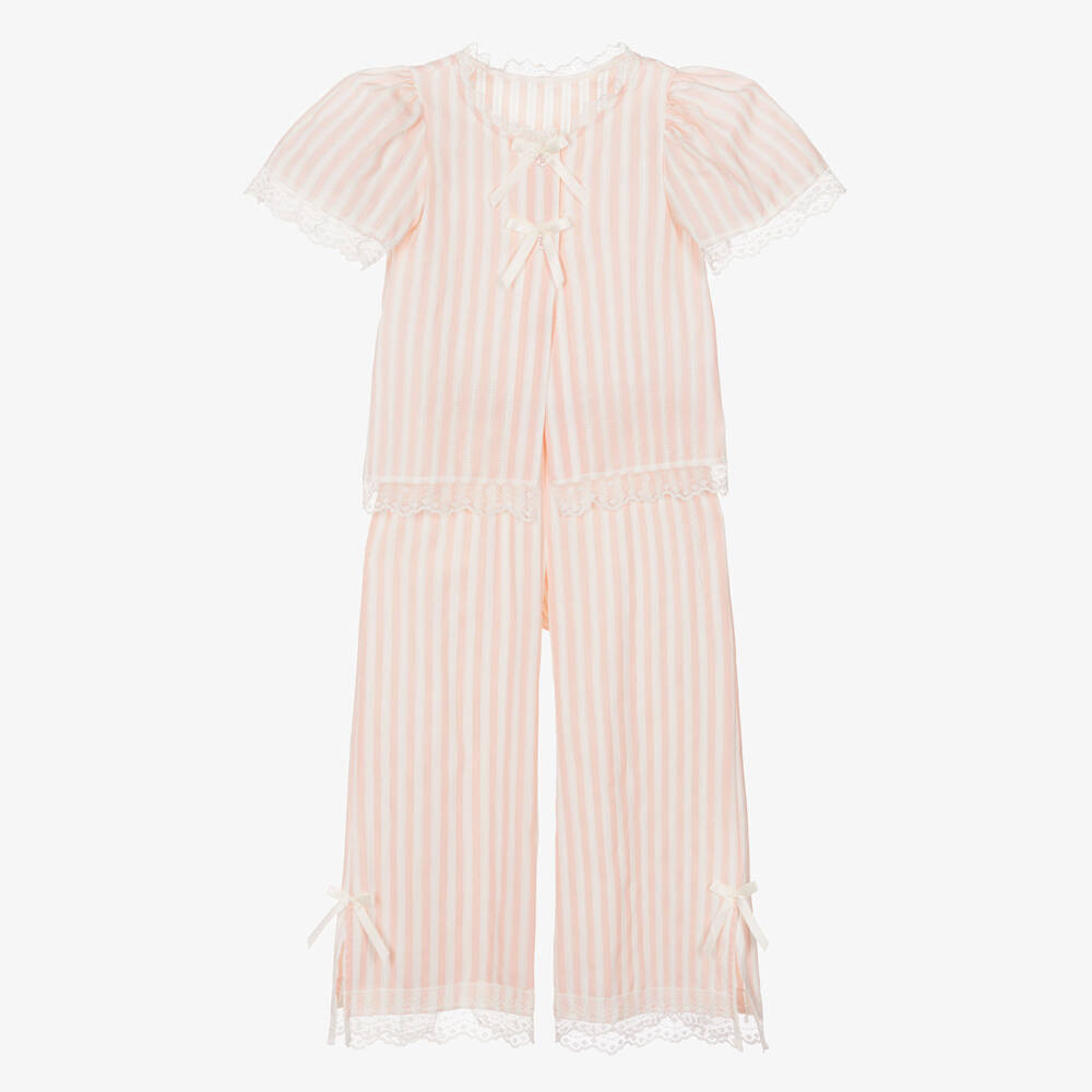 AMIKI Children-Girls Pink & White Striped Cotton Pyjamas | Childrensalon Outlet